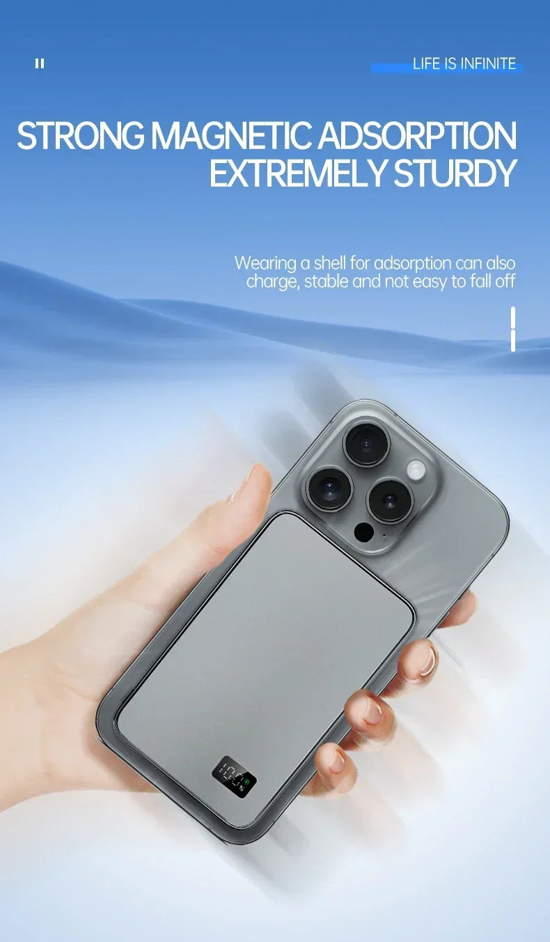 CoolBreeze Slim Magnetic Power Bank — 10,000mAh, Wireless & Fast Charge