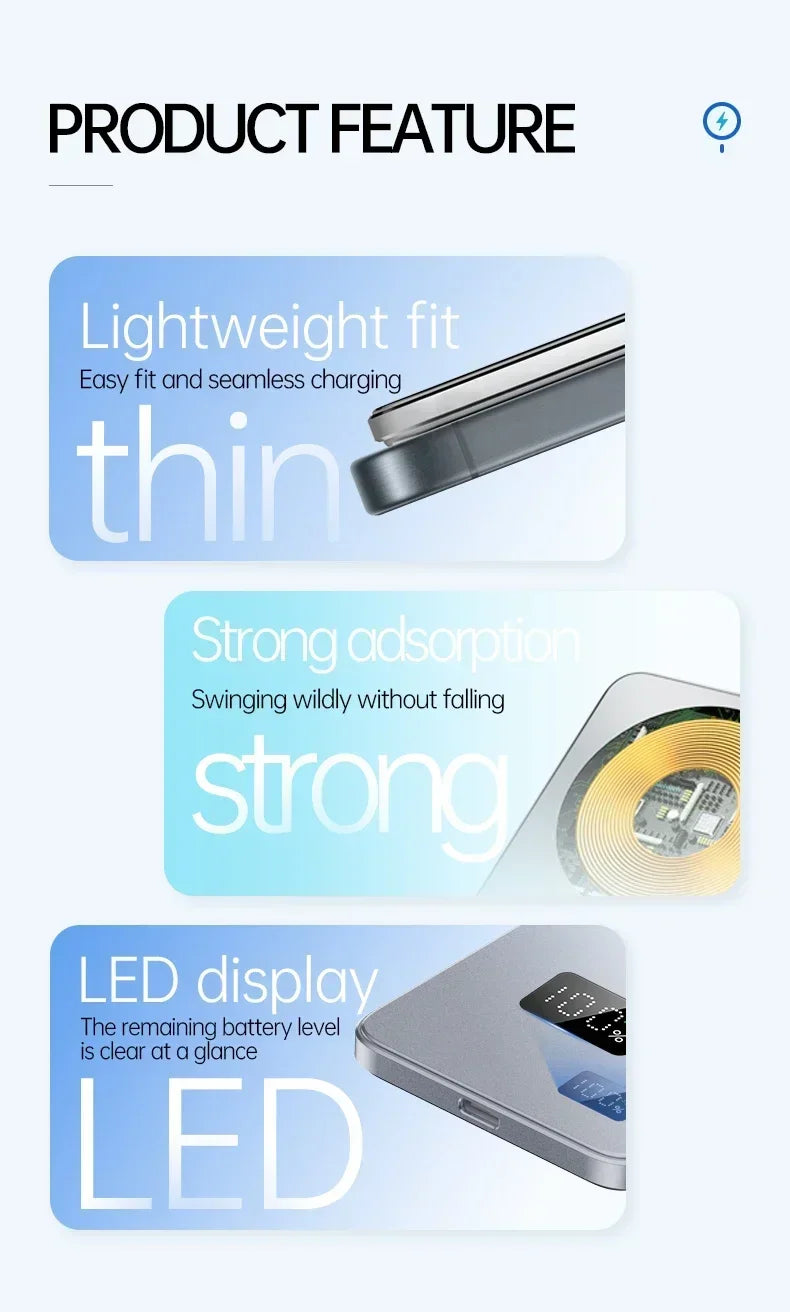 CoolBreeze Slim Magnetic Power Bank — 10,000mAh, Wireless & Fast Charge