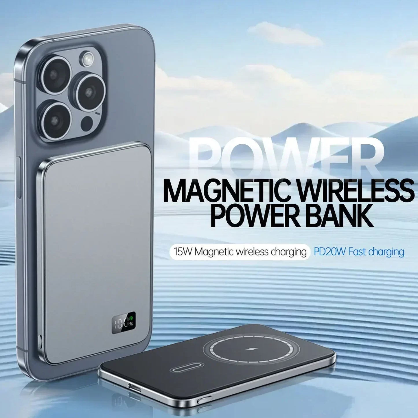 CoolBreeze Slim Magnetic Power Bank — 10,000mAh, Wireless & Fast Charge