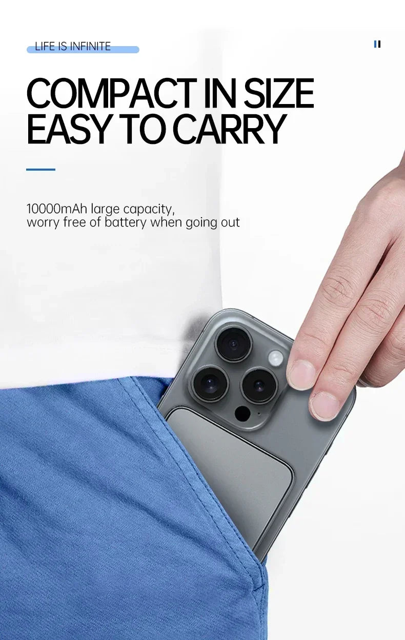 CoolBreeze Slim Magnetic Power Bank — 10,000mAh, Wireless & Fast Charge